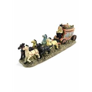 Six Horses Man And Carriage Resin Figurine Paperweight 7”